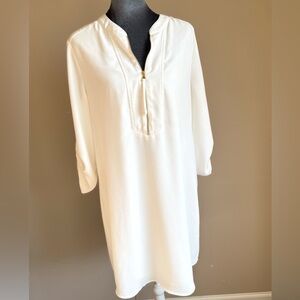 Trina Turk White Tunic Dress Gold Zip Front Size M Resort Shift Cover Up